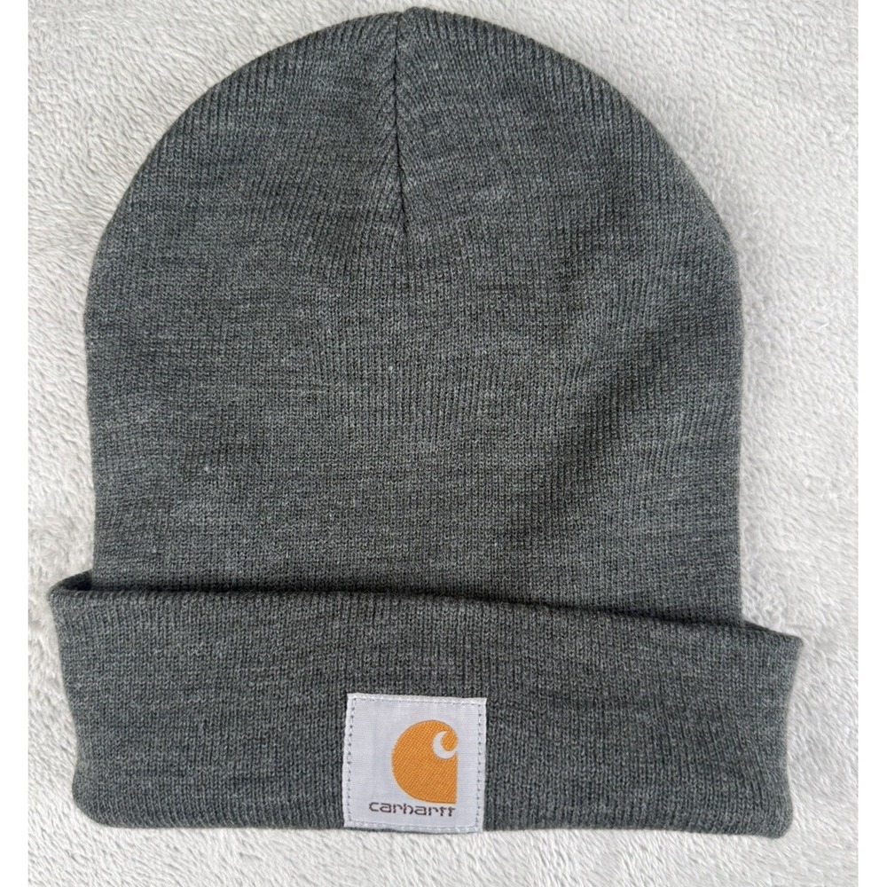 Carhartt A18 Watch Hat Beanie Gray Cuffed Knit Logo One Size Workwear